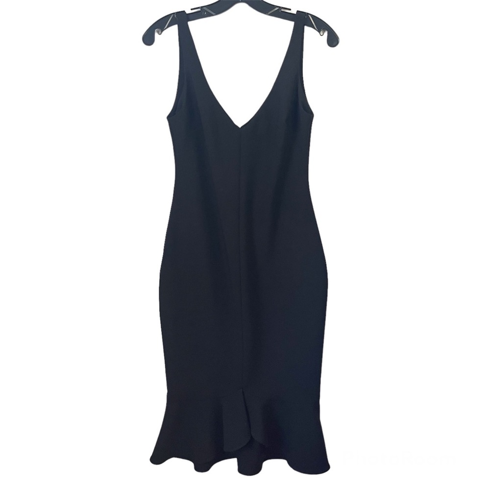 Revolve Likely V-neck sleeveless ruffle hem midi dress size 4 in black zipper